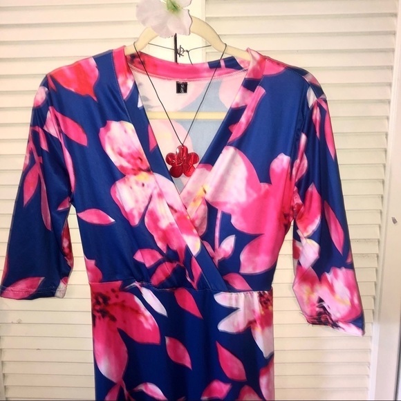 Haoohu Maxi Hawaiian style dress Blue and Pink 2XL - Picture 3 of 6